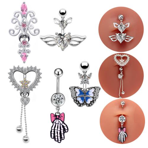 304 Stainless Steel Belly Ring Unisex & enamel & with rhinestone Sold By PC