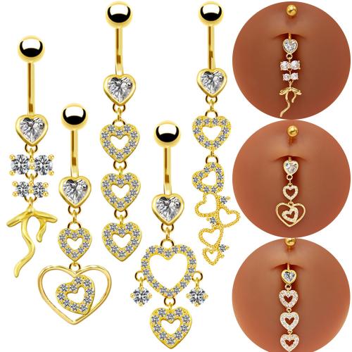 Zinc Alloy mave ring, forgyldt, Unisex & forskellige stilarter for valg & med rhinestone, belly ring length 30-60mm, Solgt af PC