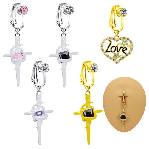 Zinc Alloy Belly Ring Cross plated Unisex & with rhinestone Sold By PC