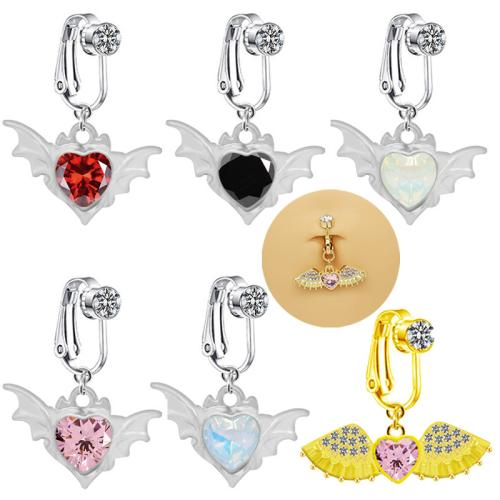 304 Stainless Steel Belly Ring Winged Heart plated Unisex & with rhinestone Sold By PC