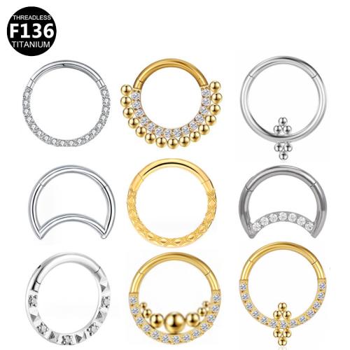 Titanium Alloy Næse Piercing Smykker, forgyldt, Unisex & forskellige stilarter for valg & med rhinestone, 8mm, Solgt af PC