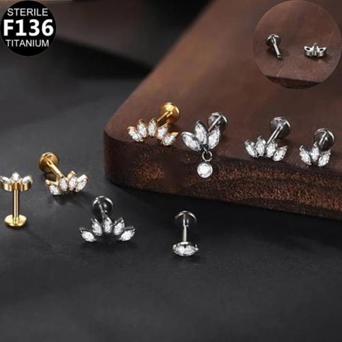 Titanium Alloy Piercing Earring plated Unisex & micro pave cubic zirconia Sold By PC