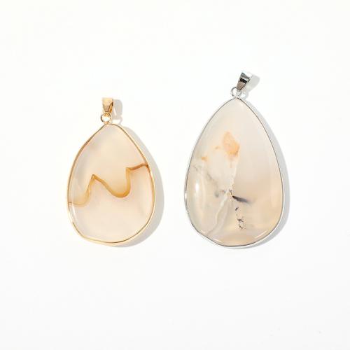 Agate Jewelry Pendants with Brass Teardrop plated DIY x45mm Sold By PC