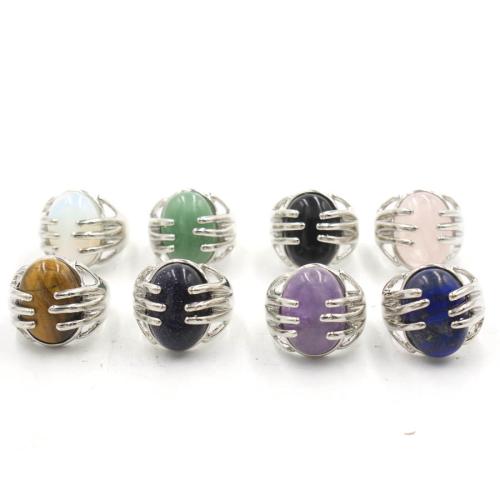 Gemstone Finger Ring, 304 roestvrij staal, met Natuursteen, silver plated, verschillende materialen voor de keuze & uniseks, meer kleuren voor de keuze, 20x22mm, Verkocht door PC