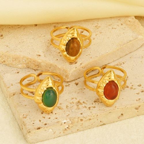 Stainless Steel Finger Ring 304 Stainless Steel with Gemstone gold color plated & for woman Sold By PC