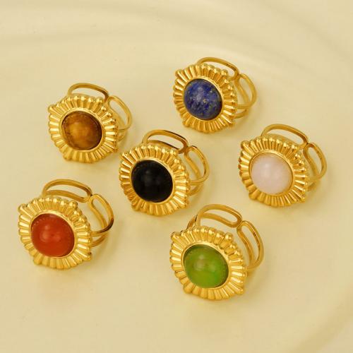 Stainless Steel Finger Ring 304 Stainless Steel with Gemstone gold color plated & for woman Sold By PC