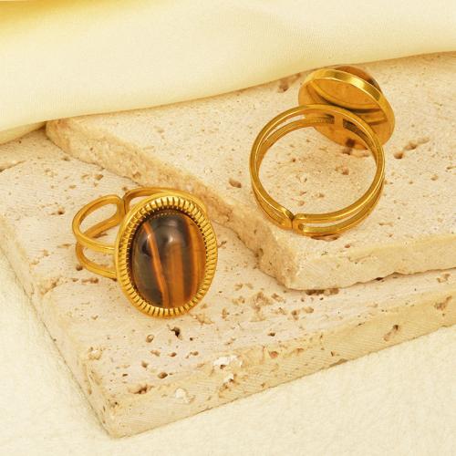 Vinger Ring in edelstaal, 304 roestvrij staal, met Edelsteen, gold plated, voor vrouw, meer kleuren voor de keuze, Verkocht door PC