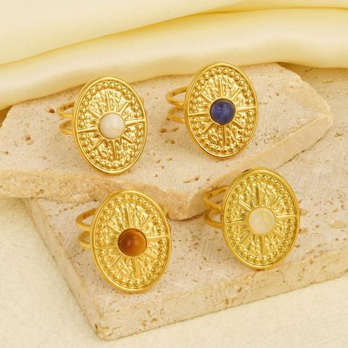 Vinger Ring in edelstaal, 304 roestvrij staal, met Edelsteen, gold plated, voor vrouw, meer kleuren voor de keuze, Verkocht door PC