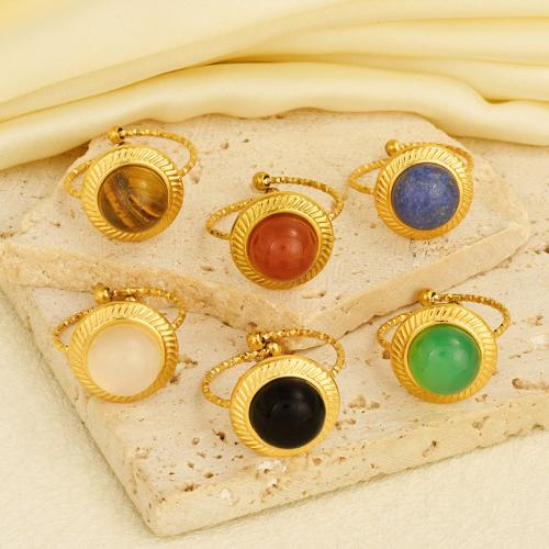 Stainless Steel Finger Ring 304 Stainless Steel with Gemstone Round gold color plated for woman Sold By PC