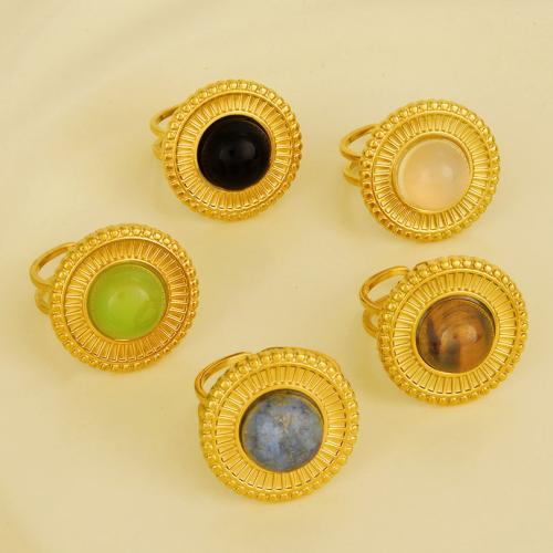 Stainless Steel Finger Ring 304 Stainless Steel with Gemstone Round gold color plated for woman Sold By PC