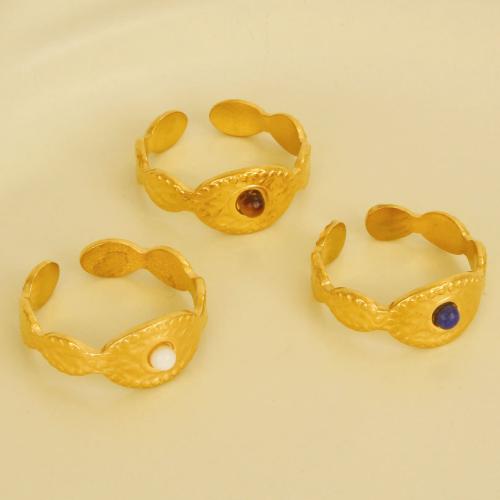 Stainless Steel Finger Ring 304 Stainless Steel with Gemstone Round gold color plated for woman Sold By PC