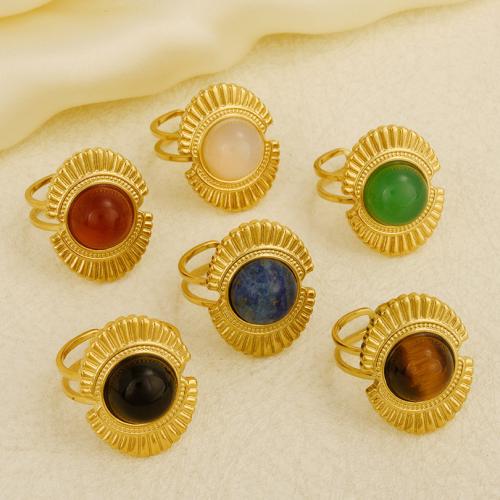 Stainless Steel Finger Ring 304 Stainless Steel with Gemstone gold color plated for woman Sold By PC