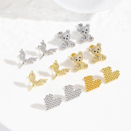 Cubic Zirconia Micro Pave Latão Brinco, cobre, banhado, Vario tipos a sua escolha & micro pavimento em zircônia cúbica & para mulher, Mais cores pare escolha, níquel, chumbo e cádmio livre, vendido por par