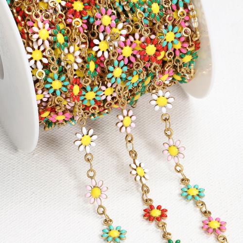 Decorative Beaded Chain 304 Stainless Steel Flower plated DIY & enamel 7mm Sold By m