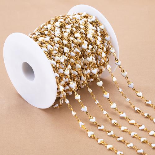 Decorative Beaded Chain 304 Stainless Steel Heart gold color plated DIY & enamel Sold By m