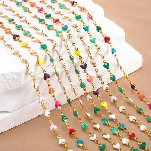 Decorative Beaded Chain 304 Stainless Steel Heart gold color plated DIY & enamel multi-colored Sold By m