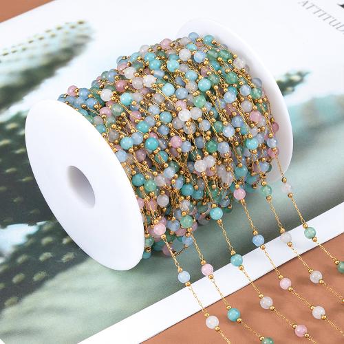 Akmuo beaded grandinės, 304 Nerūdijantis plienas, su Stiklas, Turas, padengtą, Pasidaryk pats & skirtingo dydžio pasirinkimo, daugiau spalvų pasirinkimas, Pardavė m