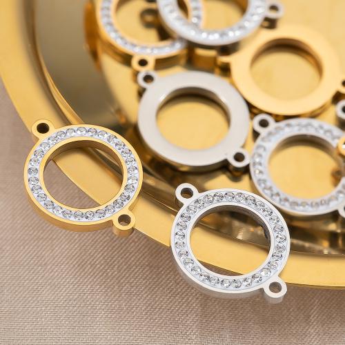 Stainless Steel Connector 304 Stainless Steel Round plated DIY & with rhinestone & 1/1 loop Sold By Bag