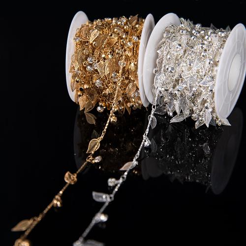 Decorative Beaded Chain Brass Leaf plated DIY & with rhinestone Sold By Bag