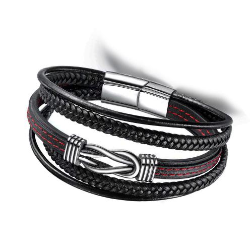 PU leder koord armbanden, 304 roestvrij staal, met PU, gepolijst, multilayer & verschillende lengte voor keuze & voor de mens, oorspronkelijke kleur, Verkocht door PC