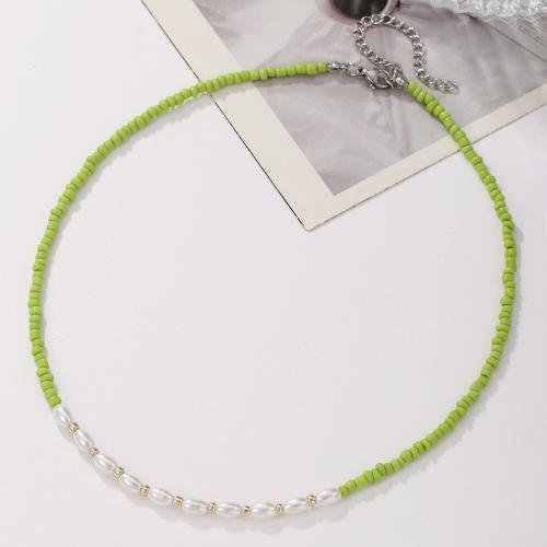 Glass Seed Beads Necklace Seedbead with Plastic Pearl & 304 Stainless Steel handmade fashion jewelry & for woman Sold By PC