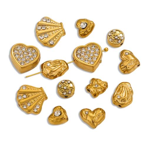 Stainless Steel Beads 304 Stainless Steel gold color plated DIY & micro pave cubic zirconia Sold By Bag