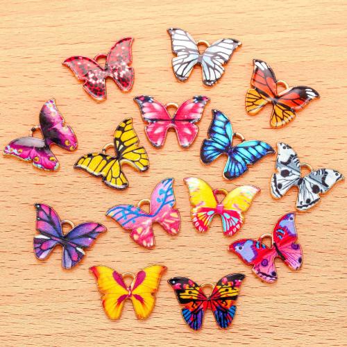 Zink legering emalje vedhæng, Zinc Alloy, Butterfly, forgyldt, du kan DIY, flere farver til valg, 21x15mm, 100pc'er/Bag, Solgt af Bag