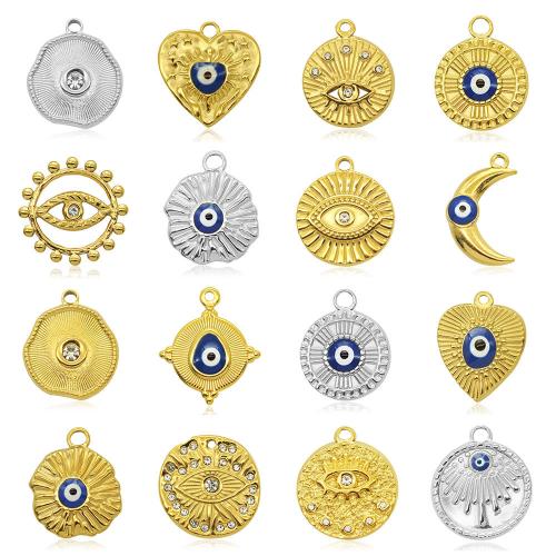 Evil Eye Pendants 304 Stainless Steel Vacuum Ion Plating DIY & evil eye pattern & micro pave cubic zirconia Sold By PC