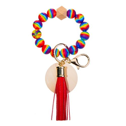 Silicone Bracelet with Beech Wood & Zinc Alloy Tassel handmade Unisex Inner Approx 55mm Sold By PC