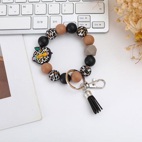 Silicone Bracelet with Beech Wood & PU Leather & Zinc Alloy handmade Unisex Inner Approx 55mm Sold By PC