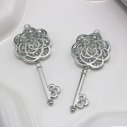 Zinc Alloy Key Pendants silver color plated DIY & with rhinestone nickel lead & cadmium free Sold By PC