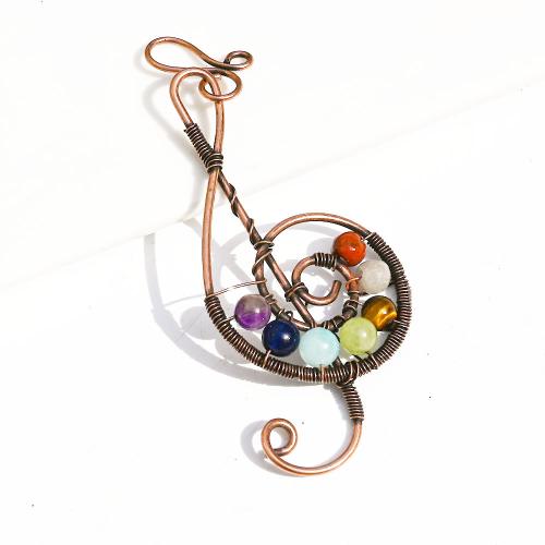 Bijoux Pendentifs en pierres gemmes, alliage de zinc, avec pierre gemme, note de musique, Plaqué de couleur de cuivre antique, DIY, protéger l'environnement, sans nickel, plomb et cadmium, 38x75mm, Vendu par PC