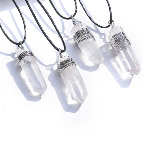 Quartz Gemstone Pendants Clear Quartz with Brass silver color plated DIY Sold By PC