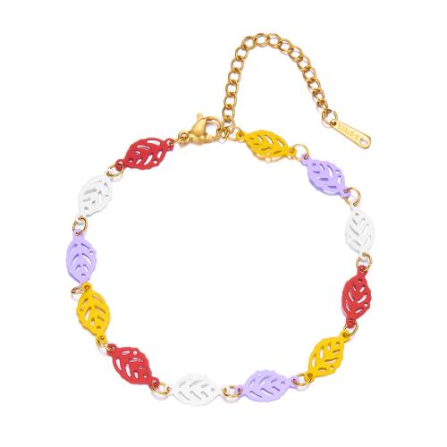 Bijoux bracelet en acier inoxydable, Acier inoxydable 304, avec 5cm chaînes de rallonge, feuille, bijoux de mode & pour femme, plus de couleurs à choisir, 8mm, Longueur Environ 18 cm, Vendu par PC