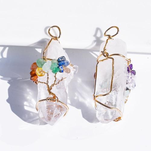 Quartz Gemstone Pendants Clear Quartz with Gemstone & Brass gold color plated DIY mixed colors Sold By PC