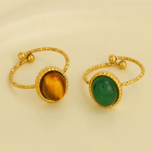 Natural Gemstone Finger Ring 304 Stainless Steel with Gemstone gold color plated Adjustable & for woman Sold By PC