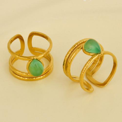 Natural Gemstone Finger Ring 304 Stainless Steel with Gemstone gold color plated Adjustable & for woman Sold By PC