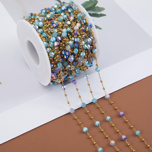 Dragi kamen beaded lanac, 304 nehrđajućeg čelika, s Staklo, zlatna boja pozlaćen, možete DIY, multi-boji, Prodano By m