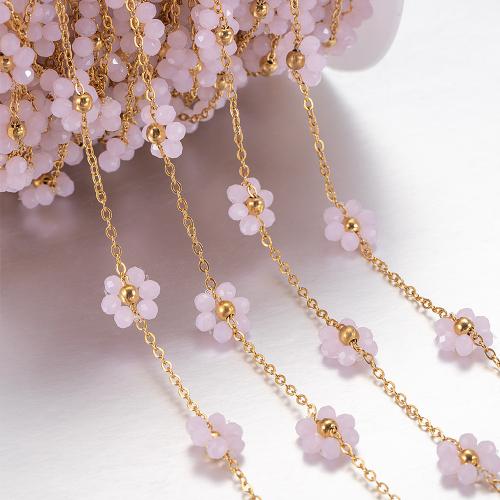 Decorative Beaded Chain 304 Stainless Steel with Natural Stone Flower plated DIY Sold By m