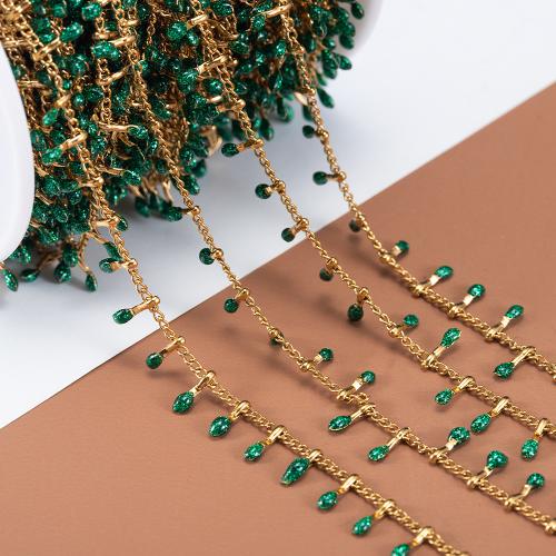 Decorative Beaded Chain 304 Stainless Steel gold color plated DIY & enamel green Sold By Bag