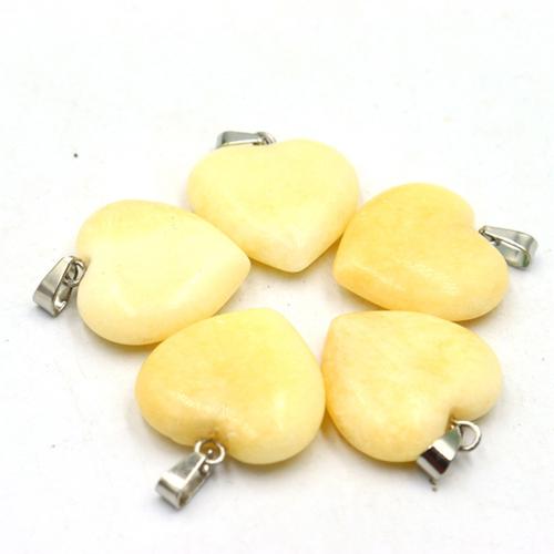 Pale Brown Jade Pendant Heart DIY yellow 20mm Sold By PC