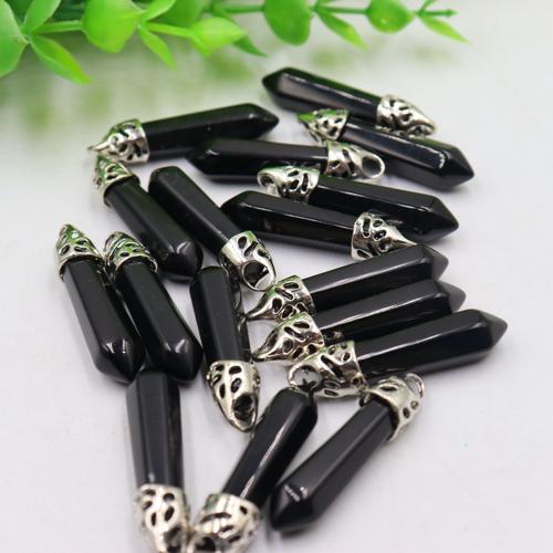 Pendentif obsidienne noire, avec alliage de zinc, DIY, noire, 40x9mm, Vendu par PC