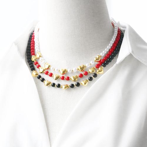 Collier en laiton, avec perle de plastique, avec 5cm chaînes de rallonge, Placage de couleur d'or, bijoux de mode, plus de couleurs à choisir, protéger l'environnement, sans nickel, plomb et cadmium, Longueur 40 cm, Vendu par PC