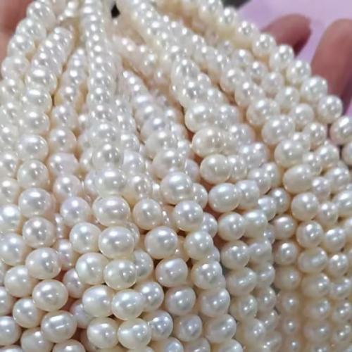 Natural Freshwater Pearl Loose Beads Slightly Round DIY white Sold By Strand