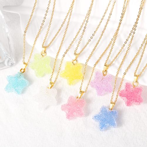 Brass Necklace with Acrylic with 5cm extender chain Star gold color plated fashion jewelry nickel lead & cadmium free Length 45 cm Sold By PC