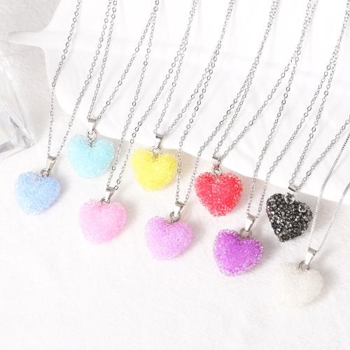 Collar de Latón, metal, con Acrílico, con 5cm extender cadena, Corazón, chapado en color de plata, Joyería, más colores para la opción, libre de níquel, plomo & cadmio, longitud 45 cm, Vendido por UD