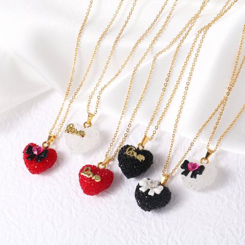 Collier en laiton cubique Zircon Micro Pave, avec Acrylique, avec 5cm chaînes de rallonge, coeur, Placage de couleur d'or, bijoux de mode & pavé de micro zircon, plus de couleurs à choisir, protéger l'environnement, sans nickel, plomb et cadmium, Longueur 45 cm, Vendu par PC