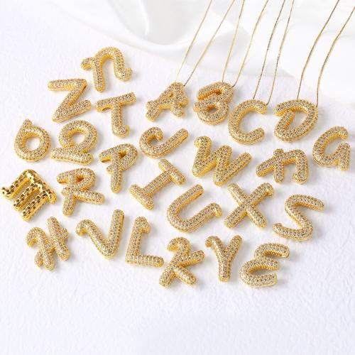 KubikZircon Mikro pflastern Messinghalsketten, Messing, mit Verlängerungskettchen von 5cm, Alphabet-Buchstabe, goldfarben plattiert, Modeschmuck & verschiedene Muster für Wahl & Micro pave Zirkonia, goldfarben, frei von Nickel, Blei & Kadmium, Länge 45 cm, verkauft von PC