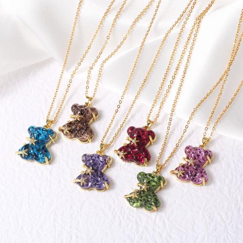 Cubic Zircon Micro Pave Brass Necklace with Acrylic with 5cm extender chain Bear gold color plated fashion jewelry & micro pave cubic zirconia nickel lead & cadmium free Length 45 cm Sold By PC