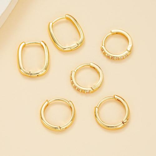 Cubic Zirconia Micro Pave Brass Earring plated three pieces & for woman golden Sold By Set